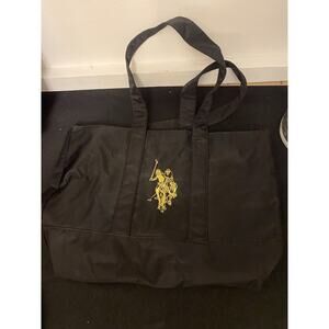 U.S. POLO ASSN BLACK NYLON TOTE BAG WITH EMBROIDERED SILVER RIDERS (LOGO)